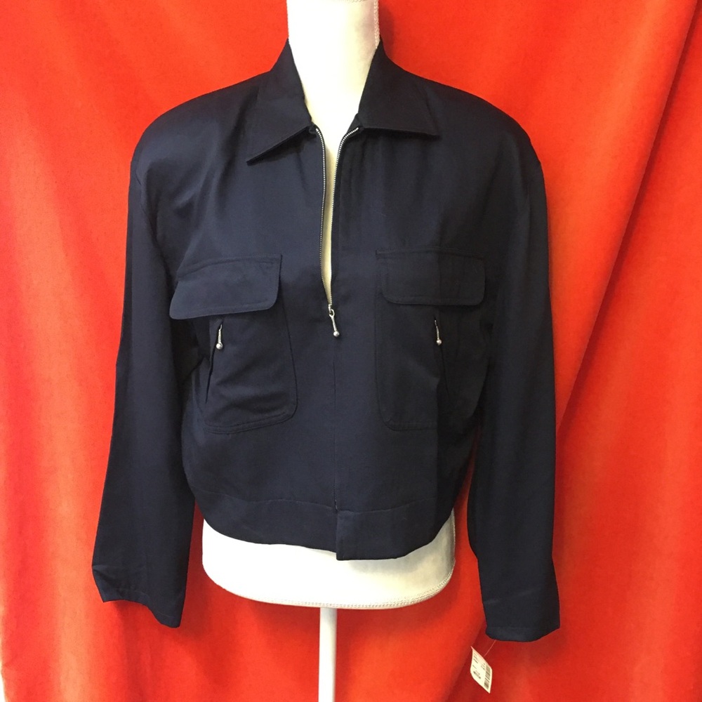 NWT vtg 90s cropped zip jacket navy twill size m Saks Fifth Avenue